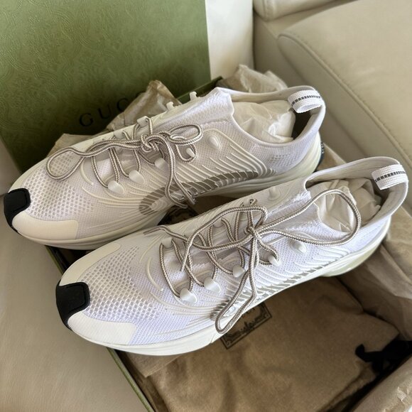 NEW GUCCI INTERLOCKING G RUNNING SNEAKERS WHITE TECHNICAL FABRIC MEN’S 12.5 G - Picture 5 of 11